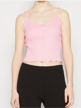 PIECES Pink Ribbed Button-Front Spaghetti strap Cami Tank Top - Women